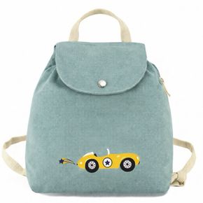 Sac à dos bébé vert sauge "L'auto de Léo"