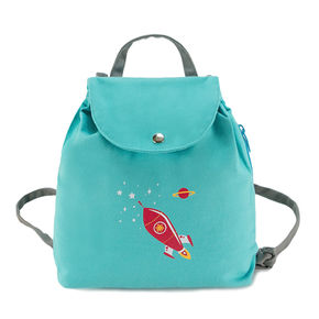 Sac à dos bébé turquoise "La fusée de Timothé"